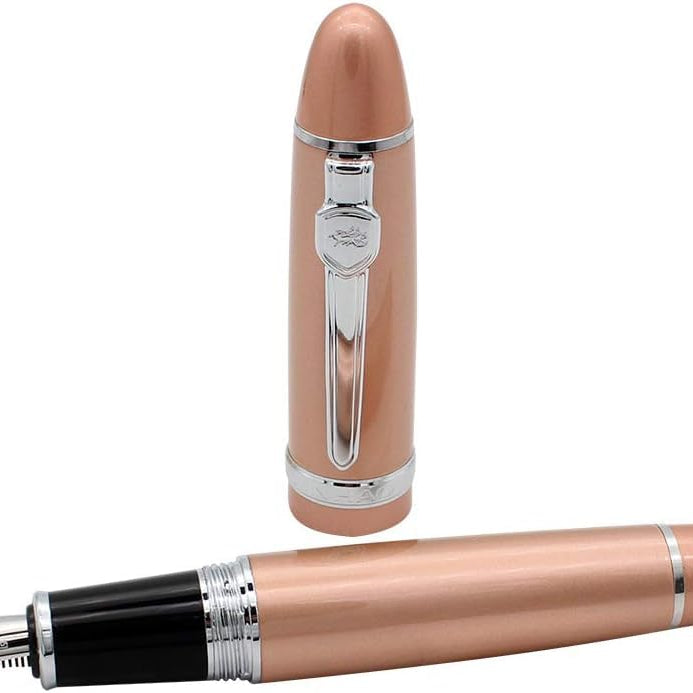 Jinhao 159 Heavyweight Signature Fountain Pen – Shiny Pink with Silver Trims, Streamlined Design, Medium Nib & Ink Converter