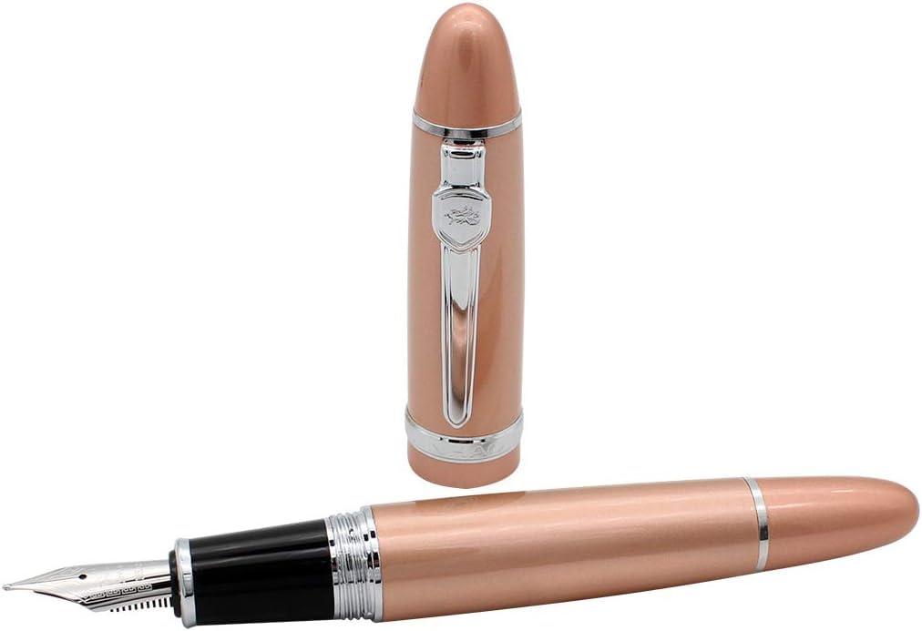 Jinhao 159 Heavyweight Signature Fountain Pen – Shiny Pink with Silver Trims, Streamlined Design, Medium Nib & Ink Converter