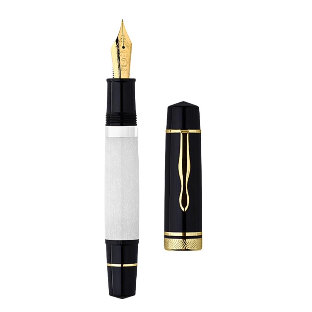Moonman P139 Piston Fountain Pen – Size 6 Nib, Brass Piston System, Large Capacity Resin, Premium Writing Pen (Orange & Black)