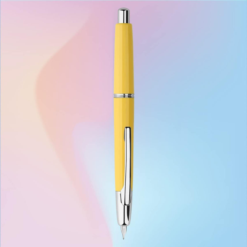 Moonman A2 Press Fountain Pen Extra Fine Nib with Box, Retractable Yellow Resin Ink Pen with Converter Writing Pen Set (Silver Clip Version