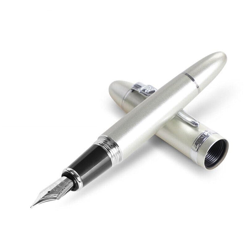 Jinhao 159 Heavyweight Signature Fountain Pen – Shiny Silver with Silver Trims, Streamlined Design, Medium Nib & Ink Converter