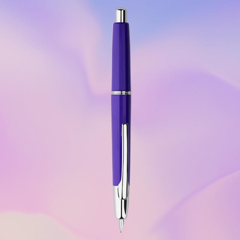 Moonman A2 Press Fountain Pen Extra Fine Nib with Box, Retractable Purple Resin Ink Pen with Converter Writing Pen Set,Purple-Silver Clip