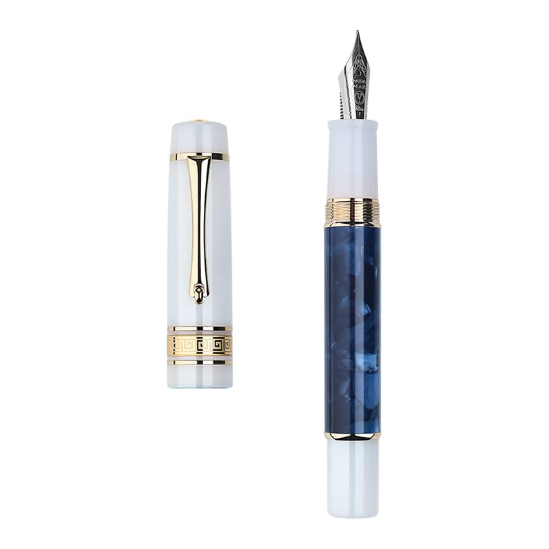 Moonman M400 Acrylic Writing Office Extra Fine Nib Fountain Pen Gold Clip(Dark Blue & White,0.38MM)