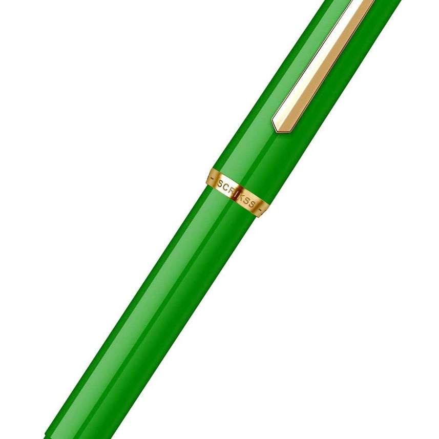 Scrikss | 419 Legendary | Fountain Ink Pen | Medium Nib | Gold Plated | Glossy Green Barrel