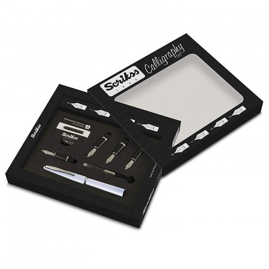 Scrikss | Calligraphy | Pen Set | White Acrylic Carbon Fiber | Medium, 1.1mm, 1.5mm, 2.3mm Nib - penpencilink
