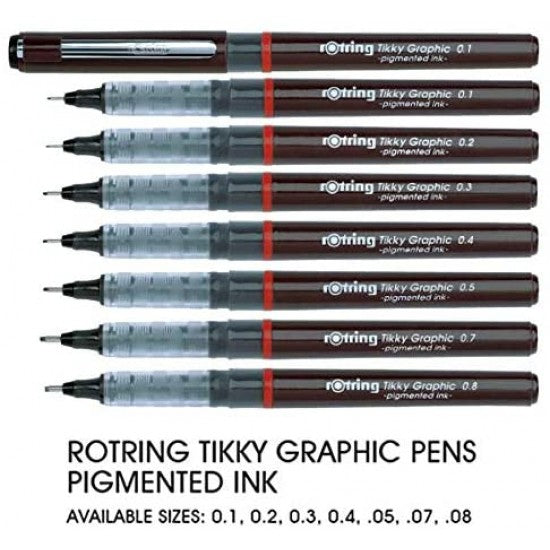 Rotring | Tikky | Graphic Fineliner | Black Pigmented Lightfast | Pack of 12pieces | 0.1mm