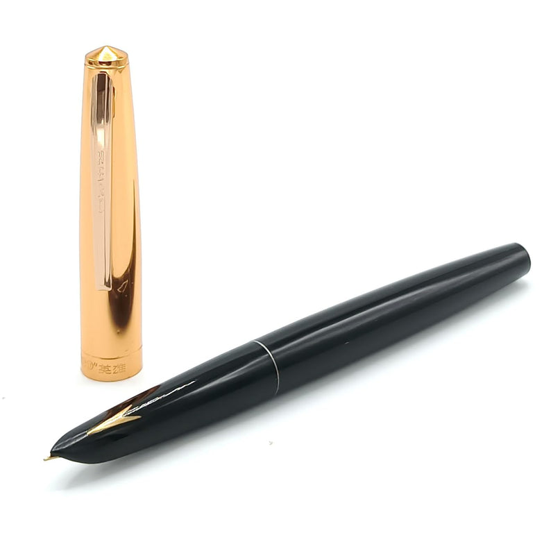 Hero Pen 330 Original Fountain Pen – Iridium Tipped Fine Nib, Gold Cap, Black Body