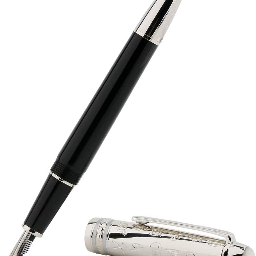 Moonman P135 Red Resin Fountain Pen Small Bent Nib, Beautiful Desert Eagle Metal Pen Cap Pearl Top (Black)
