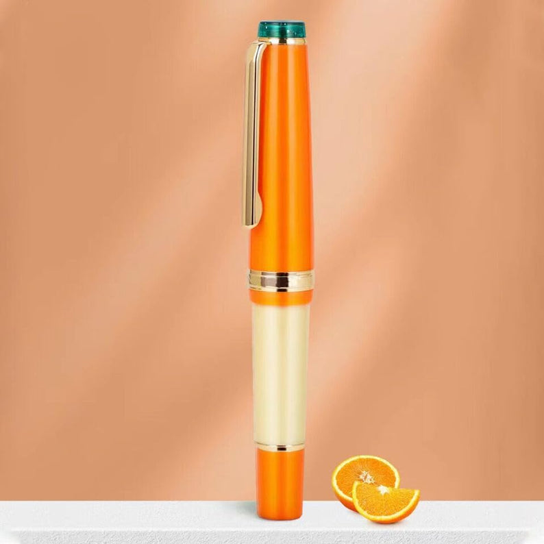 Jinhao 82 Mini Fountain Pen With Extra Fine , Smooth Writing Pocket Pen, Gold Trim, Acrylic Peach Orange, Includes Converter