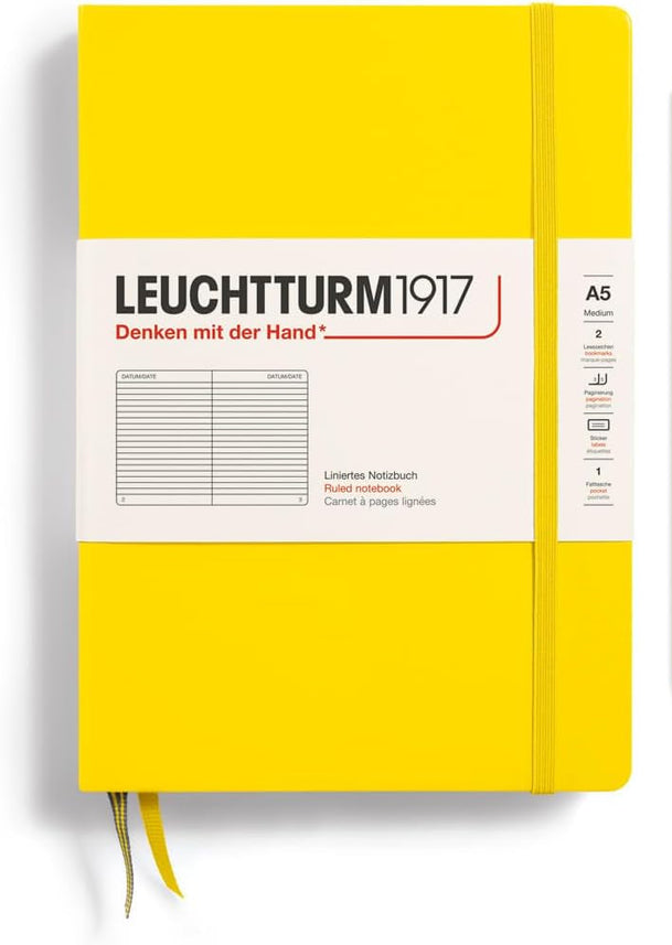 LEUCHTTURM1917 Hardcover Notebook Medium (A5), Ruled, 251 Pages - Lemon