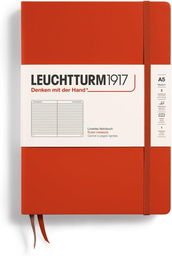 LEUCHTTURM1917 Hardcover Notebook Medium (A5), Ruled, 251 Pages - Fox Red