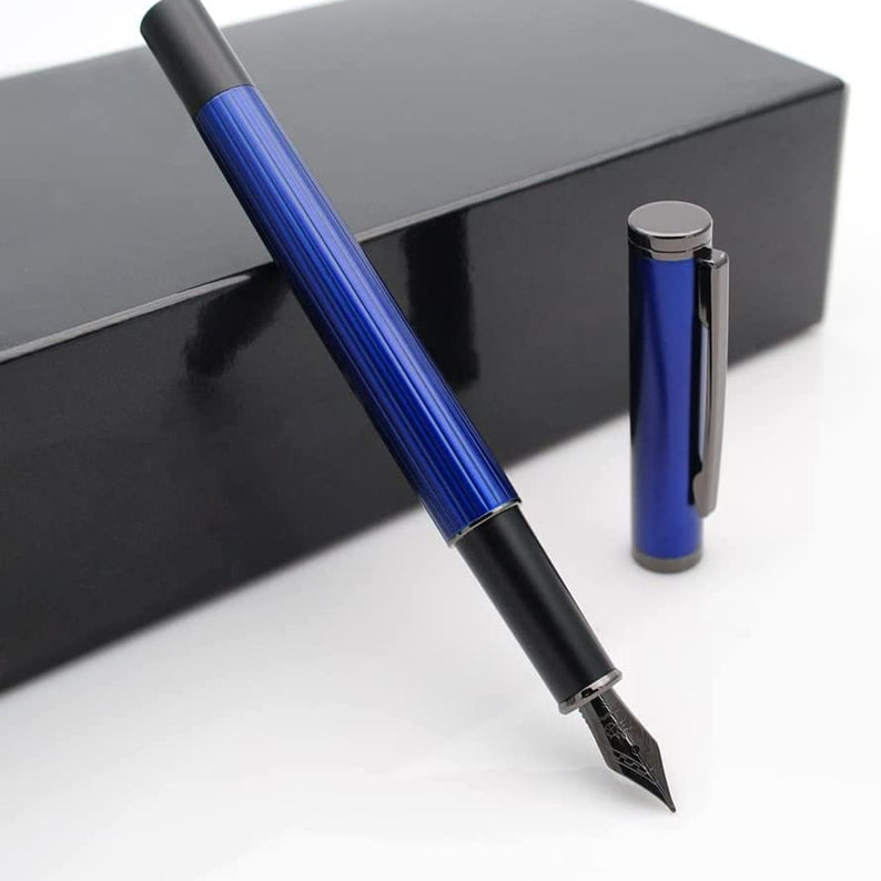 Jinhao 88 Metal Trims Fountain Pen with Converter, Fine Nib, Smooth Writing Pen for Students and Office (Blue)