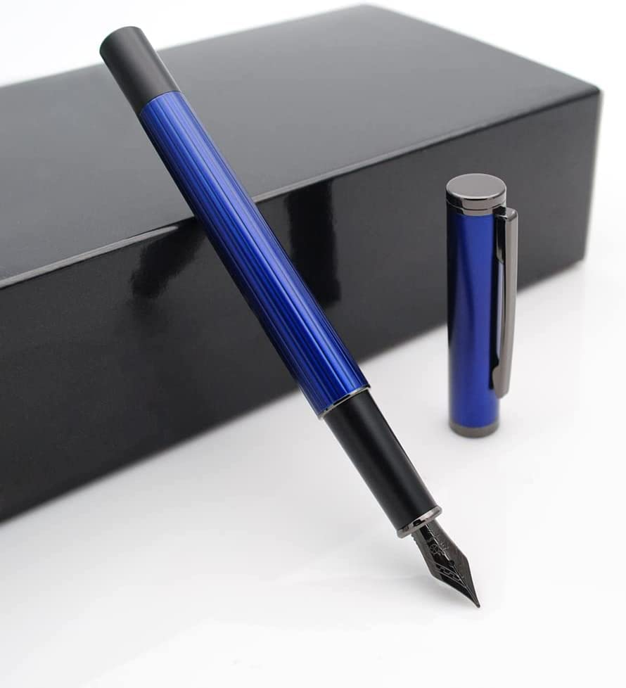 Jinhao 88 Metal Trims Fountain Pen with Converter, Fine Nib, Smooth Writing Pen for Students and Office (Blue)