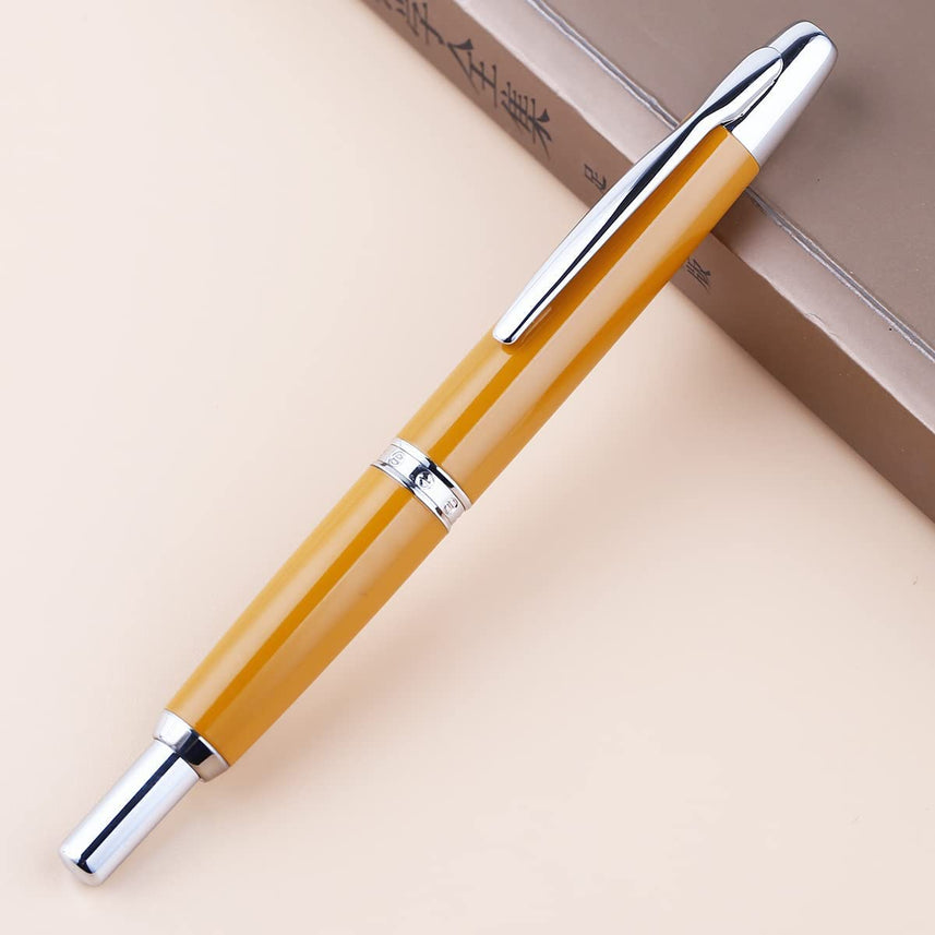 Moonman A1 Press Fountain Pen with Box, Retractable Extra Fine Nib Metal Orange Ink Pen with Converter for Writing (With Clip Version)