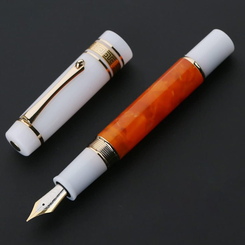 Moonman M400 Acrylic Writing Office Extra Fine Nib Fountain Pen Gold Clip(Dark Blue & White,0.38MM)