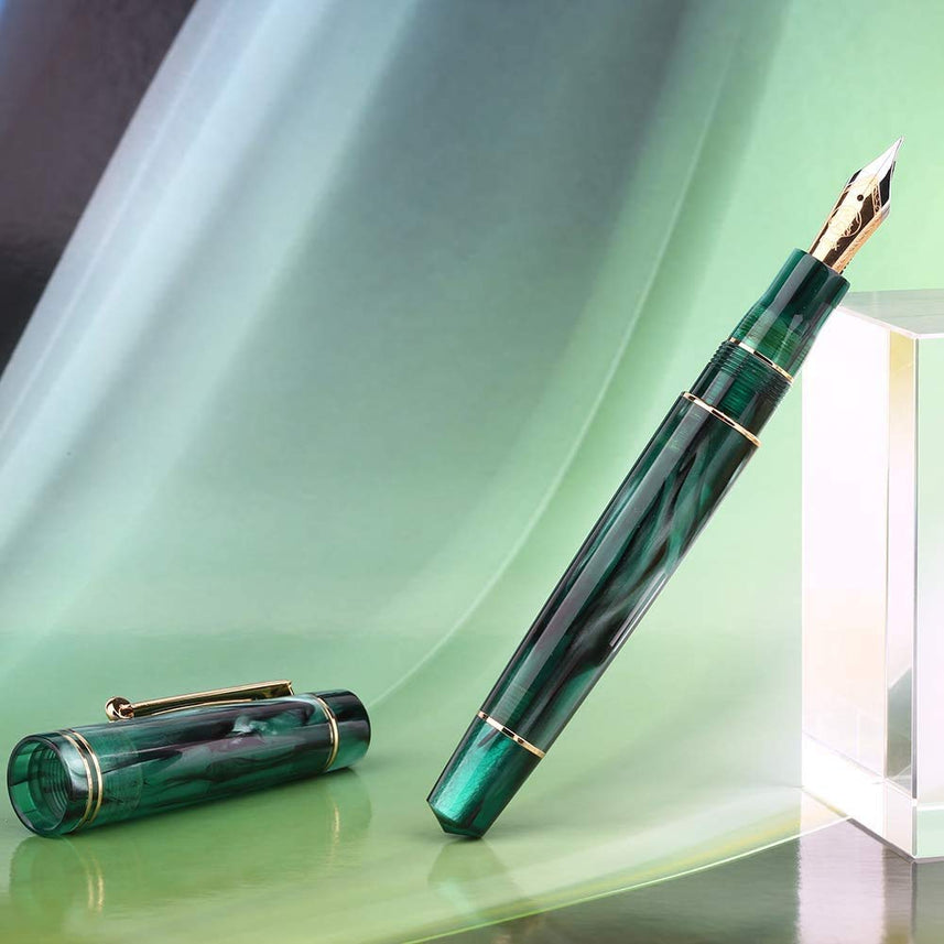 Moonman M800 Green Acrylic Fountain Pen, Germany Bock Fine Nib with Converter and Pen Box Set
