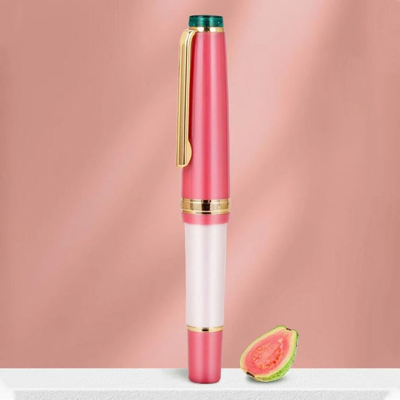 Jinhao 82 Mini Fountain Pen , Smooth Writing Pocket Pen, Gold Trim, Acrylic Pink, Includes Converter