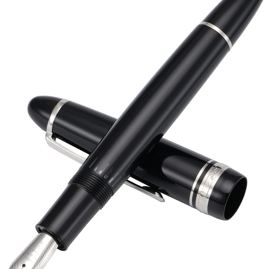 Moonman P136 Piston Fountain Pen Extra Fine Nib with Box, Resin Writing Set Black-Silver Clip