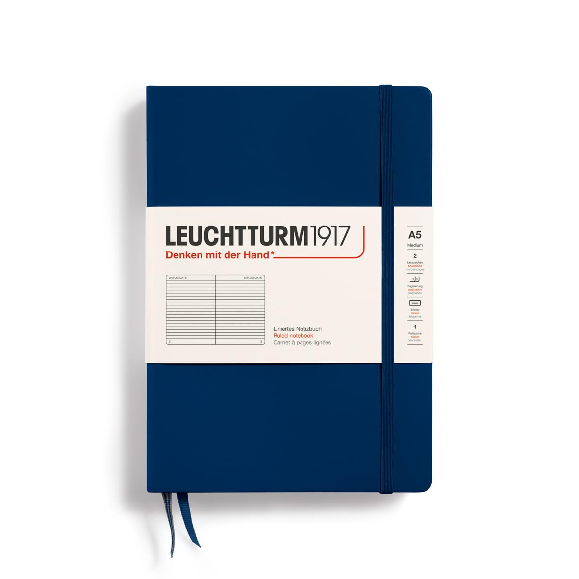 LEUCHTTURM1917 Hardcover Notebook Medium (A5), Ruled, 251 Pages - Navy