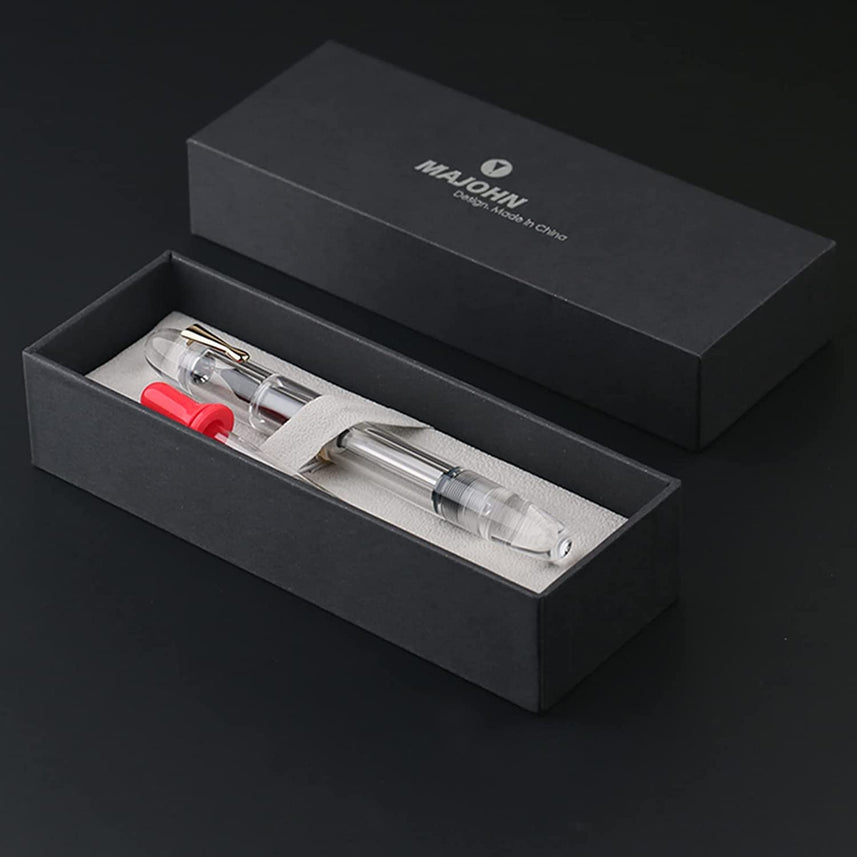 Moonman C4 Eyedropper Fountain Pen Extra Fine Nib, Transparent Acrylic Big Size Writing Pens for Office Business with Box (Extra Fine)