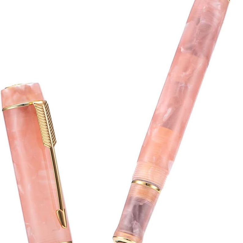 Jinhao 100 Mini Fountain Pen Fine Nib with Converter, Celluloid Marble Acrylic Body, Gold Arrow Clip – Pink