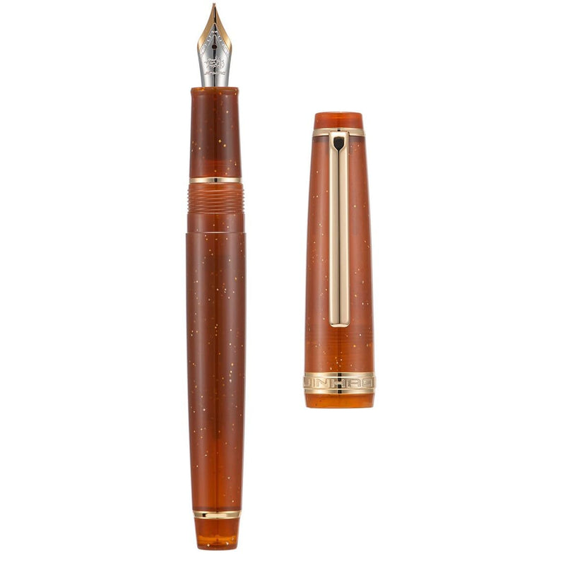 Jinhao 82 Transparent Brown Celluloid Fountain Pen with Fine Nib, Gold Clip & Ink Converter