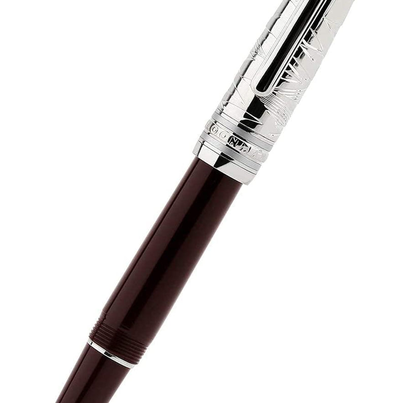 Moonman P135 Red Resin Fountain Pen Small Bent Nib, Beautiful Desert Eagle Metal Pen Cap Pearl Top