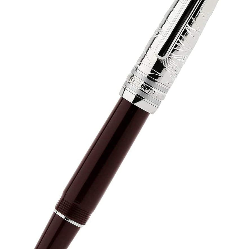 Moonman P135 Red Resin Fountain Pen Small Bent Nib, Beautiful Desert Eagle Metal Pen Cap Pearl Top