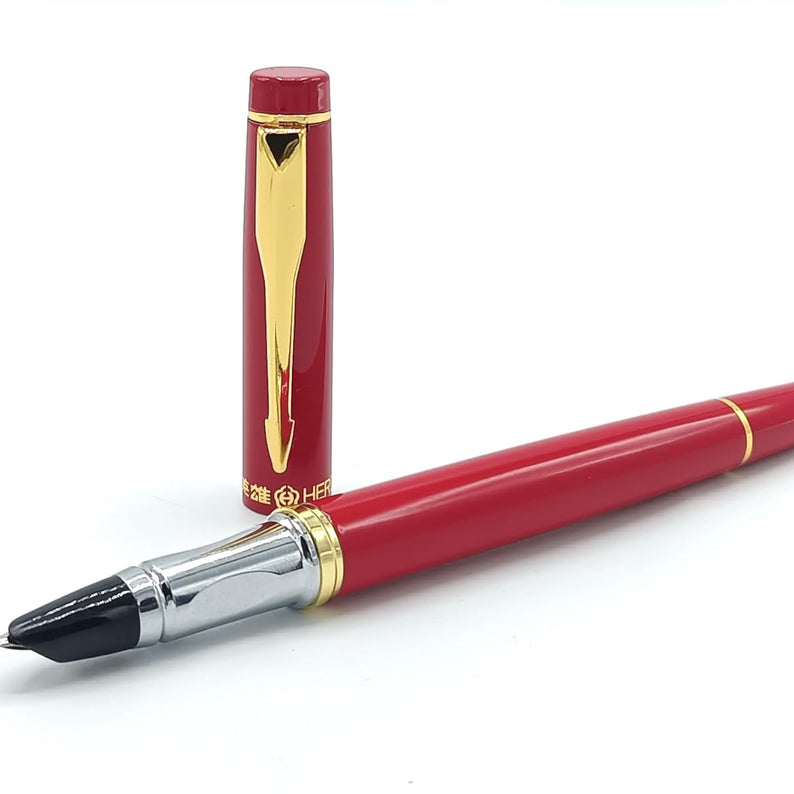 Hero 9320 Red Fountain Pen with 0.38mm Extra-Fine Nib and Gold Trims – Includes Ink Converter, Perfect for Office and Students