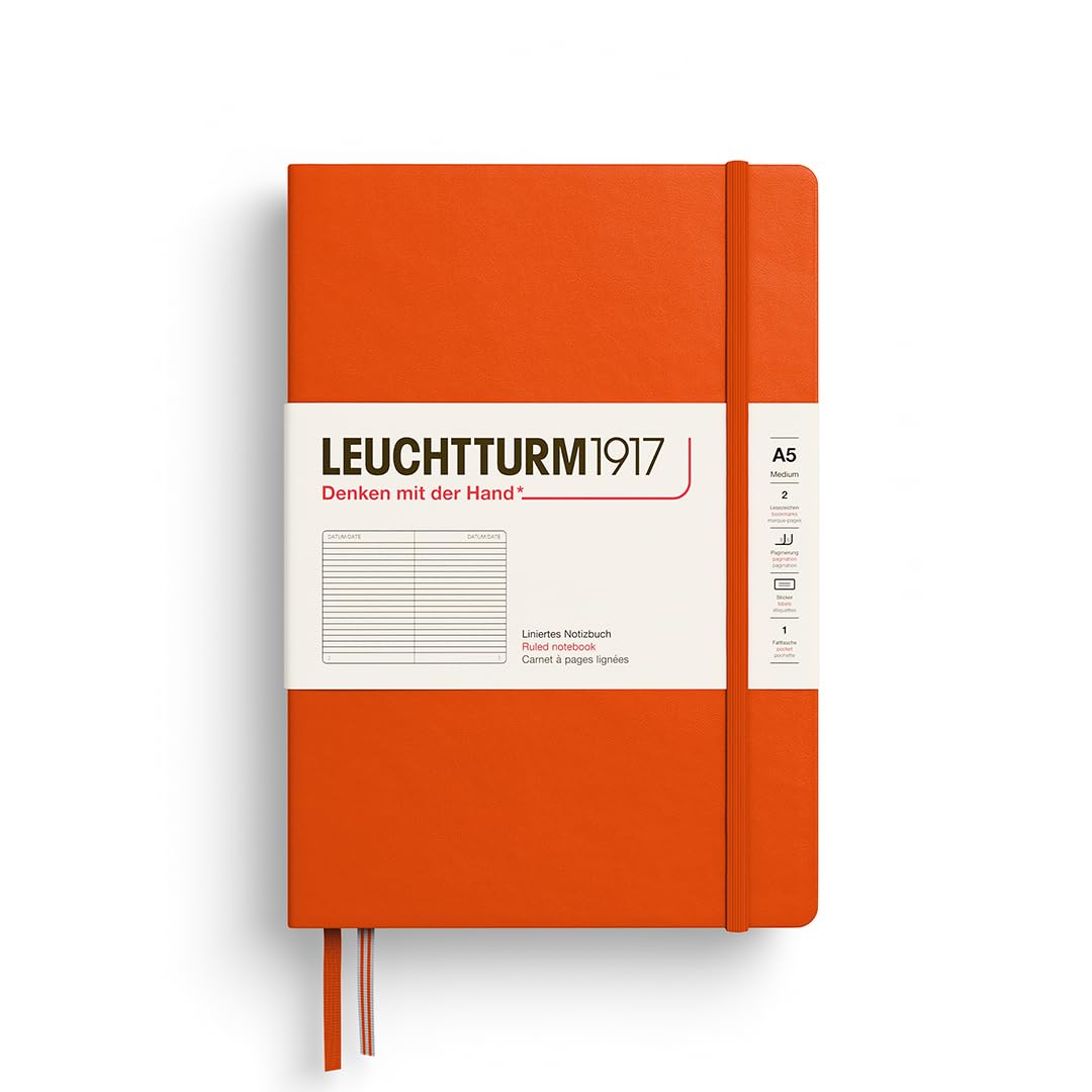 LEUCHTTURM1917 Hardcover Notebook Medium (A5), Ruled, 251 Pages - Pumpkin
