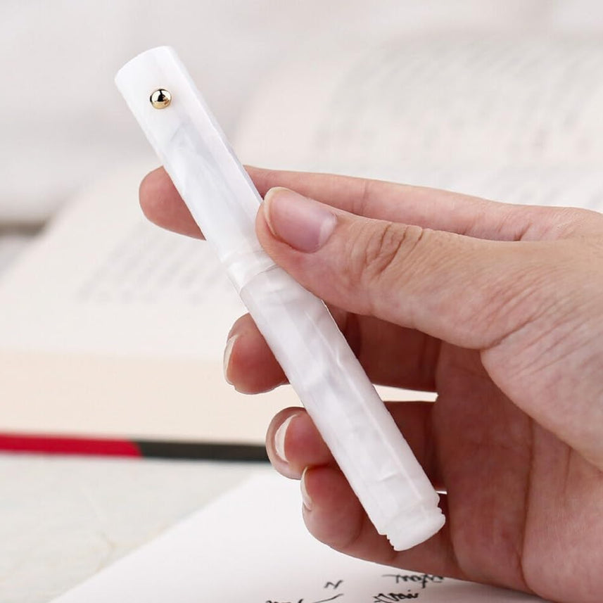 Moonman N8 Mini Fountain Pen – Extra Fine Bent Nib, Pearl White Resin, Pocket-Sized with Ink Converter