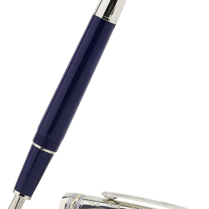 Moonman P135 Blue Resin Fountain Pen Small Extra Fine Nib, Beautiful Oracle Metal Pen Cap Pearl Top
