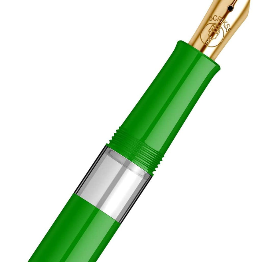 Scrikss | 419 Legendary | Fountain Ink Pen | Medium Nib | Gold Plated | Glossy Green Barrel