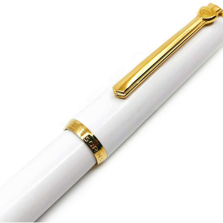 Scrikss | 419 Legendary | Fountain Ink Pen | Medium Nib | Gold Plated | Glossy White Barrel