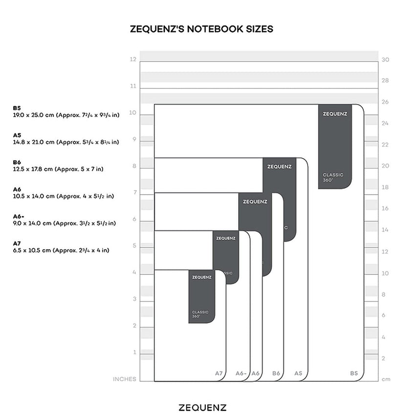 Zequenz A6 Size Black Grey Notebook Squared & Blank Acid Free Paper 200 Pages each Ruling 400 Pages 70GSM 360 Degree Flexibility 100% Handmade PU and White paper Basic Plus Series