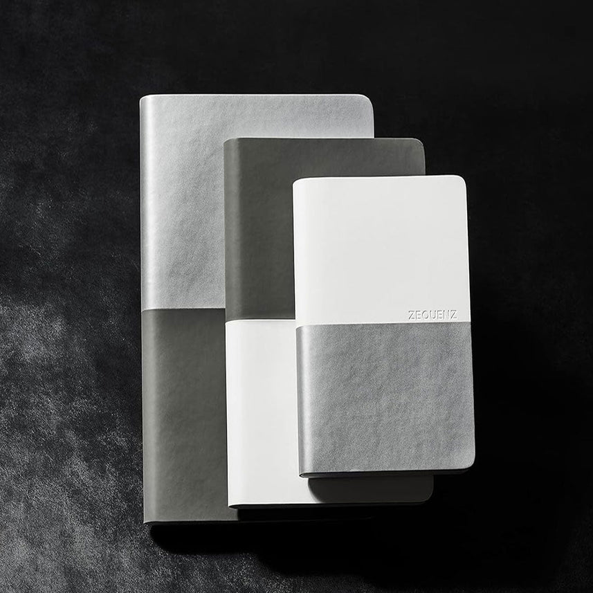 Zequenz A6 Size Silver Grey Notebook Squared & Blank Acid Free Paper 200 Pages each Ruling 400 Pages 70GSM 360 Degree Flexibility 100% Handmade PU and White paper Basic Plus Series