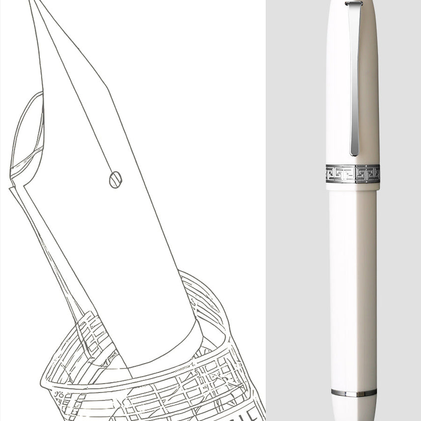 Moonman V60 Triangular Piston Fountain Pen – Ergonomic Fine Writing Instrument with Resin Body And Gift Box (White With Silver Trim & Clip)