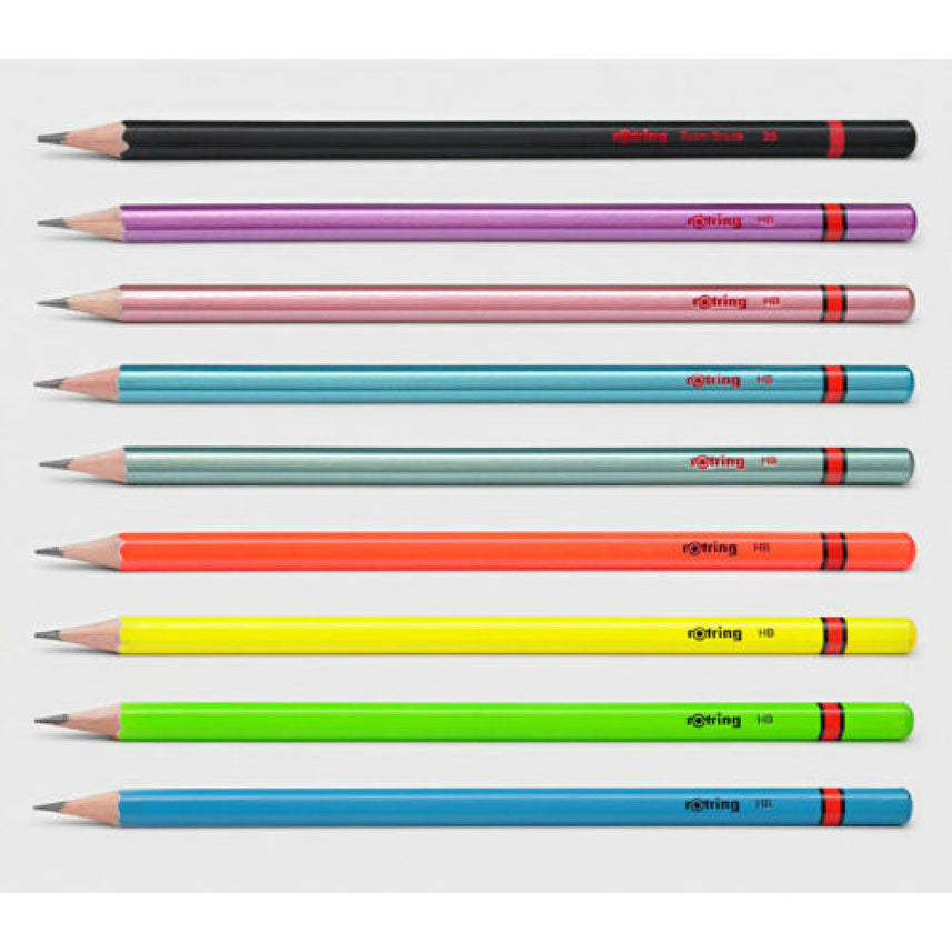 Rotring | Woodcase | HB Graphite Pencil | Neon Assorted Colours | Blister Pack of 4 Wooden Pencils