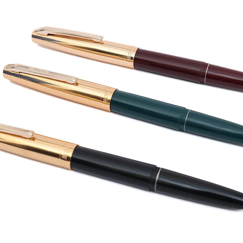 Hero Pen 332 Original Fountain Pen Set – Iridium Nib, Gold Cap, Black, Green, and Maroon (Pack of 3)