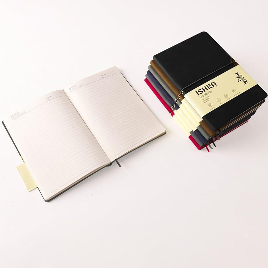 ISHRA A5 Size Ruled Notebook | Ideal Note Book Journal Diary for Work Office Writing Journaling Note Taking Travel | Dark Grey Soft Cover| 172 Pages | 80gsm | Fountain Pen Friendly Paper
