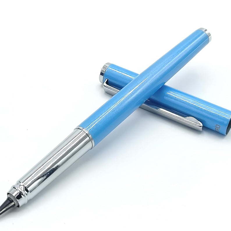 Hero 70 All-Rounder Metal Body Fountain Pen with Smooth 360-Degree Angle Nib – Fixed Converter and Chrome Trims (Skyblue)