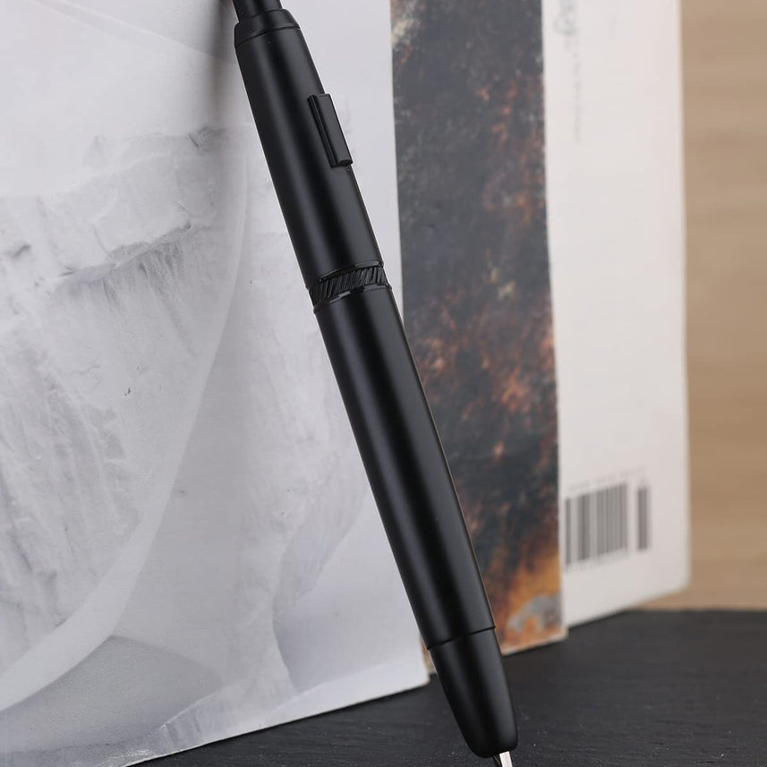 Moonman A1 Press Fountain Pen,Retractable Extra Fine Nib Metal Matte Black Ink Pen With Converter For Writing (No Clip Version)