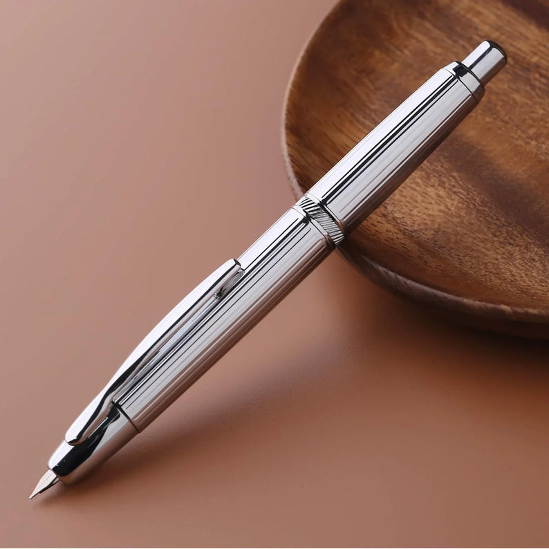 Moonman A1 Fountain Pen – Reverse Scale Striped Silver (Extra Fine Nib)