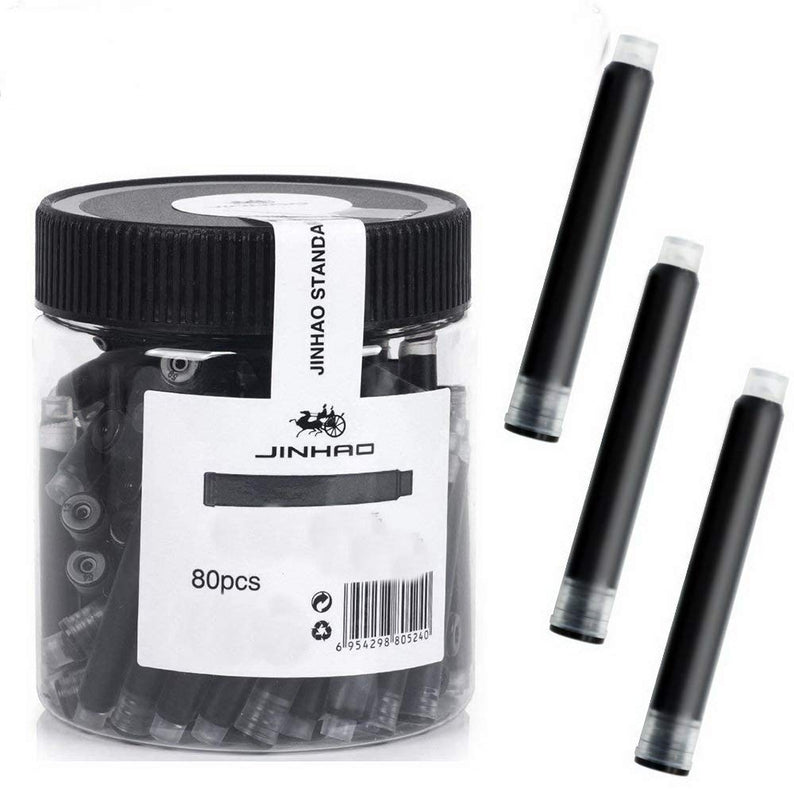 Jinhao Standard Fountain Pen Ink Cartridges Refills – 80 Pcs (Black) Bottled, Smooth Flow, Long-Lasting Writing, Ideal for Jinhao & Baoer Pens