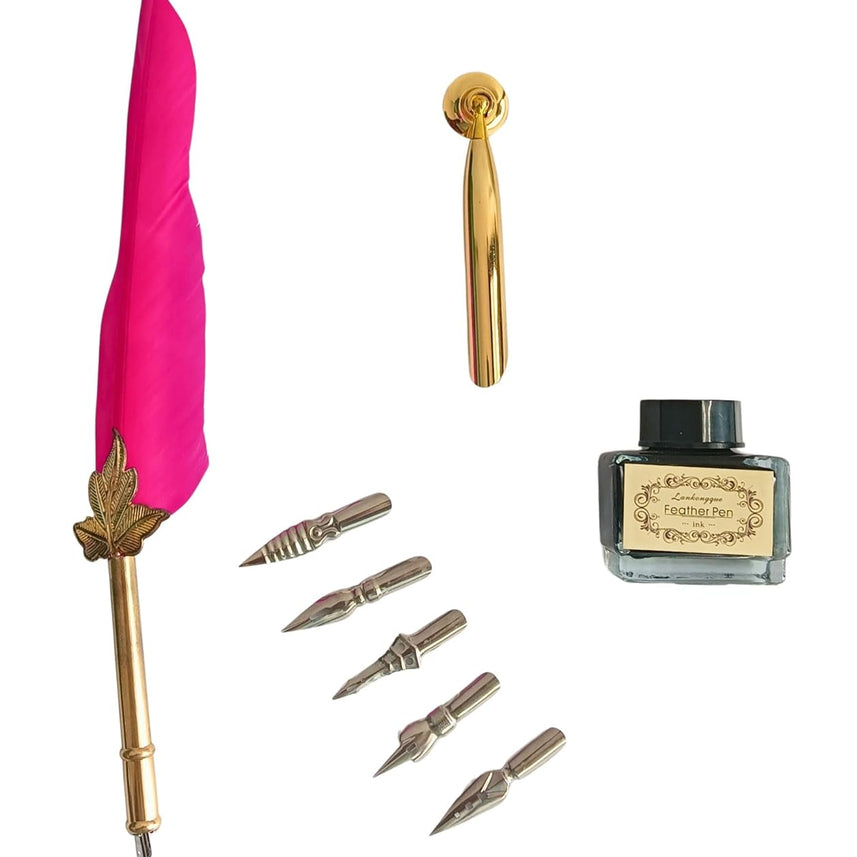 Feather Quill Pen and Ink Set – Antique Calligraphy Dip Pen with 5 Extra Nibs, Vintage Writing & Calligraphy Set