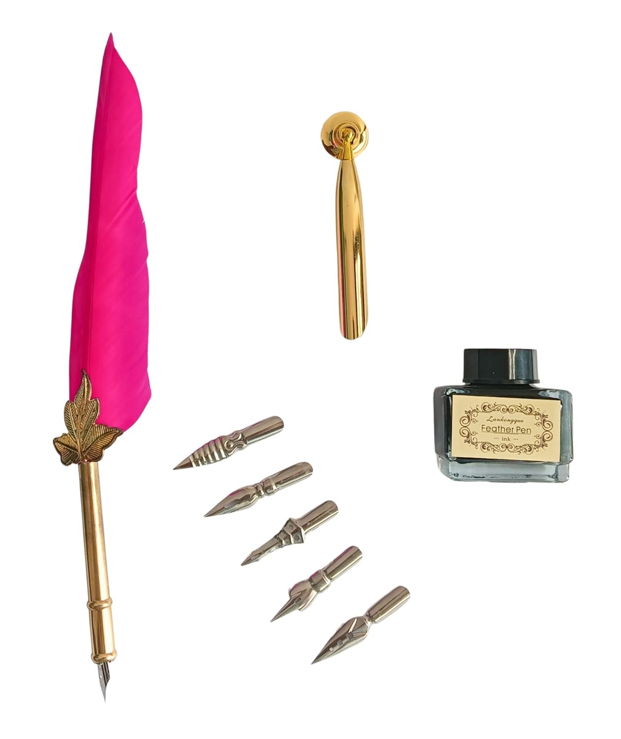 Feather Quill Pen and Ink Set – Antique Calligraphy Dip Pen with 5 Extra Nibs, Vintage Writing & Calligraphy Set