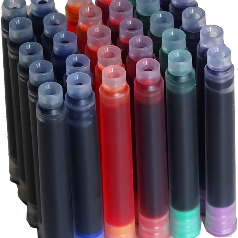 Jinhao 30 PCS Fountain Pen Ink Cartridges Refill Set – 6 Colors (Black, Blue, Green, Pink, Red, Orange)