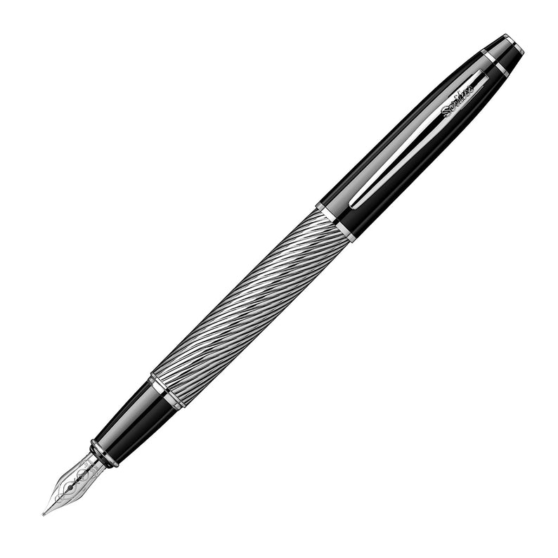 Scrikss | Noble 35C | Fountain Ink Pen | Spiral Black Chrome | Medium Nib