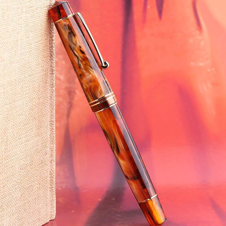 Moonman M800 Forever Amber Acrylic Fountain Pen, Germany Bock Fine Nib with Converter and Pen Box Set