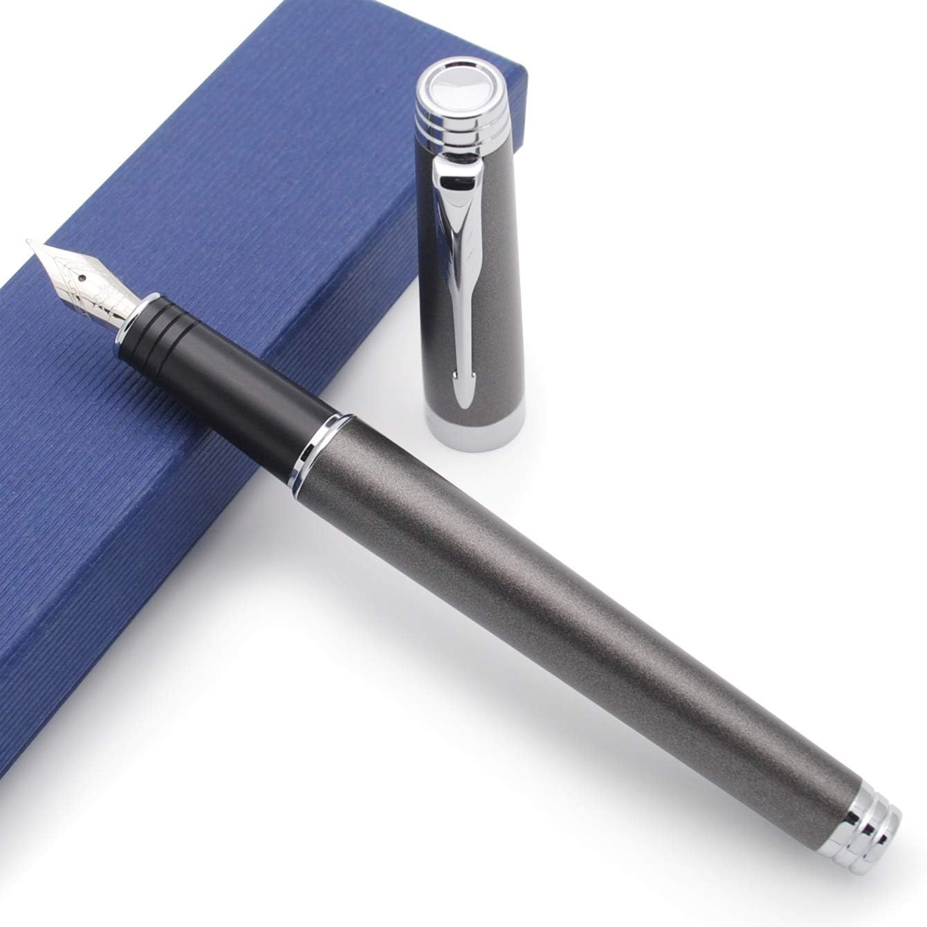 Jinhao 997 Luxury Grey Solid Metal Fountain Pen – Fine Nib, Silver Arrow Clip, Includes Ink Converter